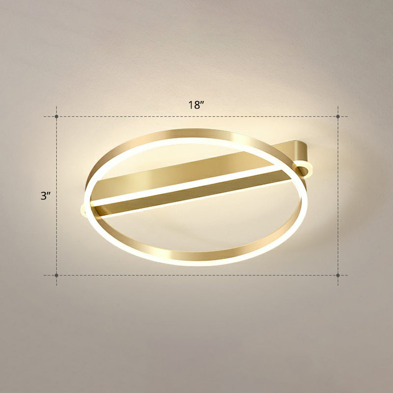 Plafonnier LED minimaliste en métal doré - Montage encastré pour chambre à coucher