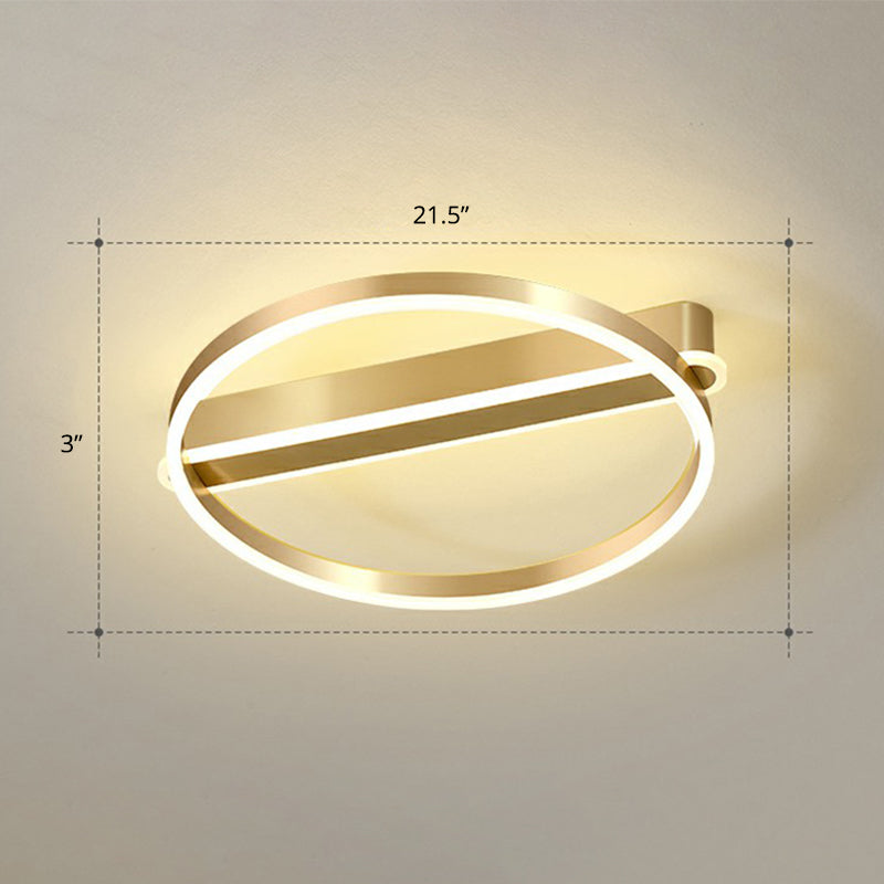 Plafonnier LED minimaliste en métal doré - Montage encastré pour chambre à coucher
