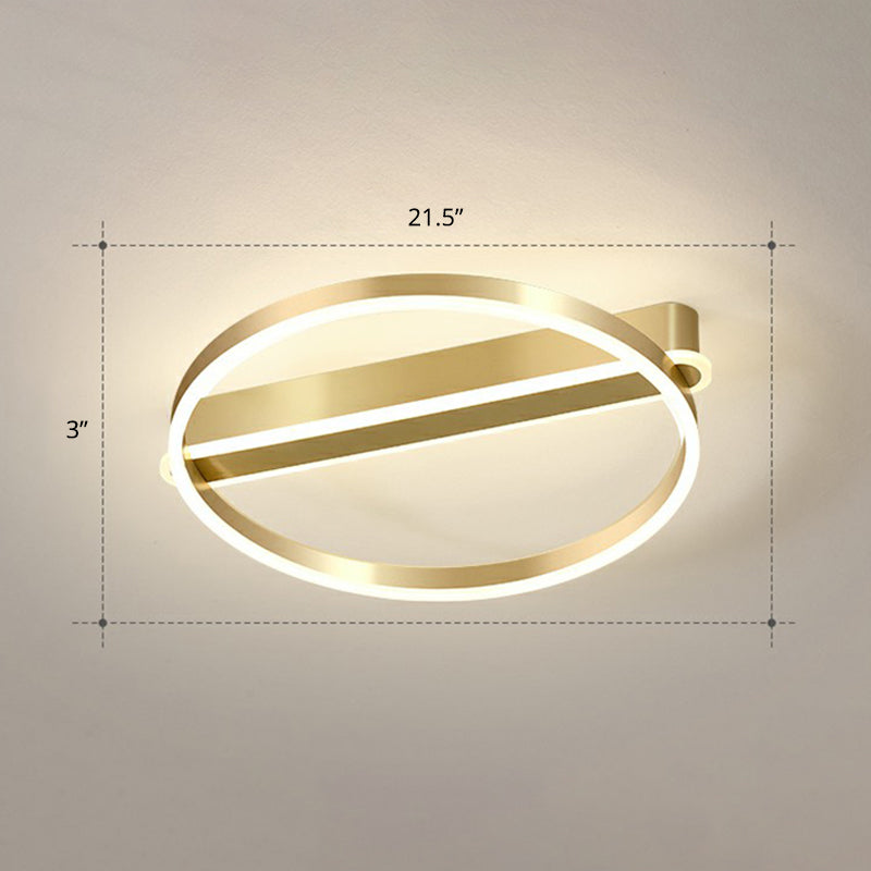Plafonnier LED minimaliste en métal doré - Montage encastré pour chambre à coucher