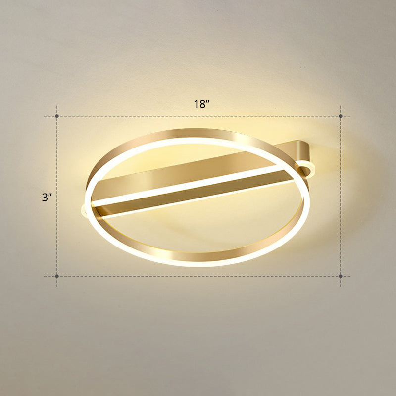 Plafonnier LED minimaliste en métal doré - Montage encastré pour chambre à coucher