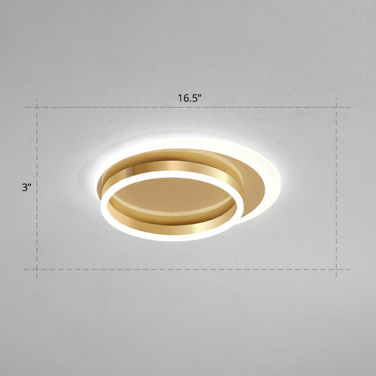 Contemporary Flushmount LED Ceiling Light - Gold Finish, Metallic Ring Shape