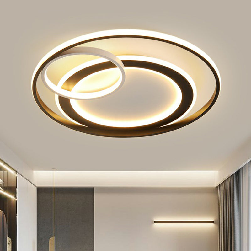Minimalist LED Flush Ceiling Light Fixture - 3-Ring Bedroom Flush Mount in Black
