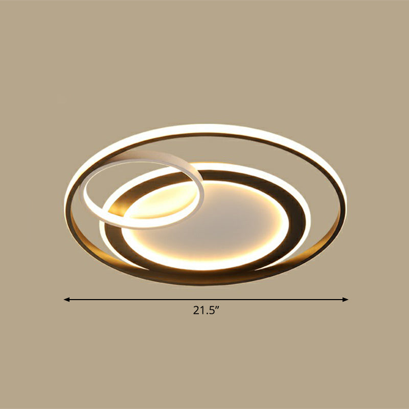 Minimalist LED Flush Ceiling Light Fixture - 3-Ring Bedroom Flush Mount in Black