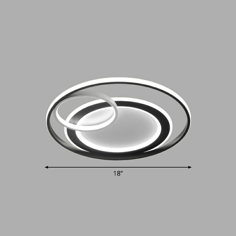 Minimalist LED Flush Ceiling Light Fixture - 3-Ring Bedroom Flush Mount in Black