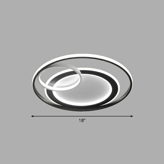 Minimalist LED Flush Ceiling Light Fixture - 3-Ring Bedroom Flush Mount in Black