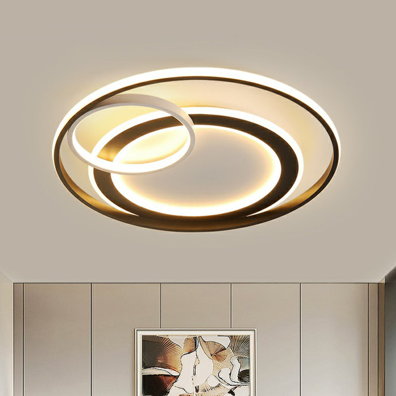 Minimalist LED Flush Ceiling Light Fixture - 3-Ring Bedroom Flush Mount in Black