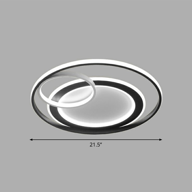 Minimalist LED Flush Ceiling Light Fixture - 3-Ring Bedroom Flush Mount in Black