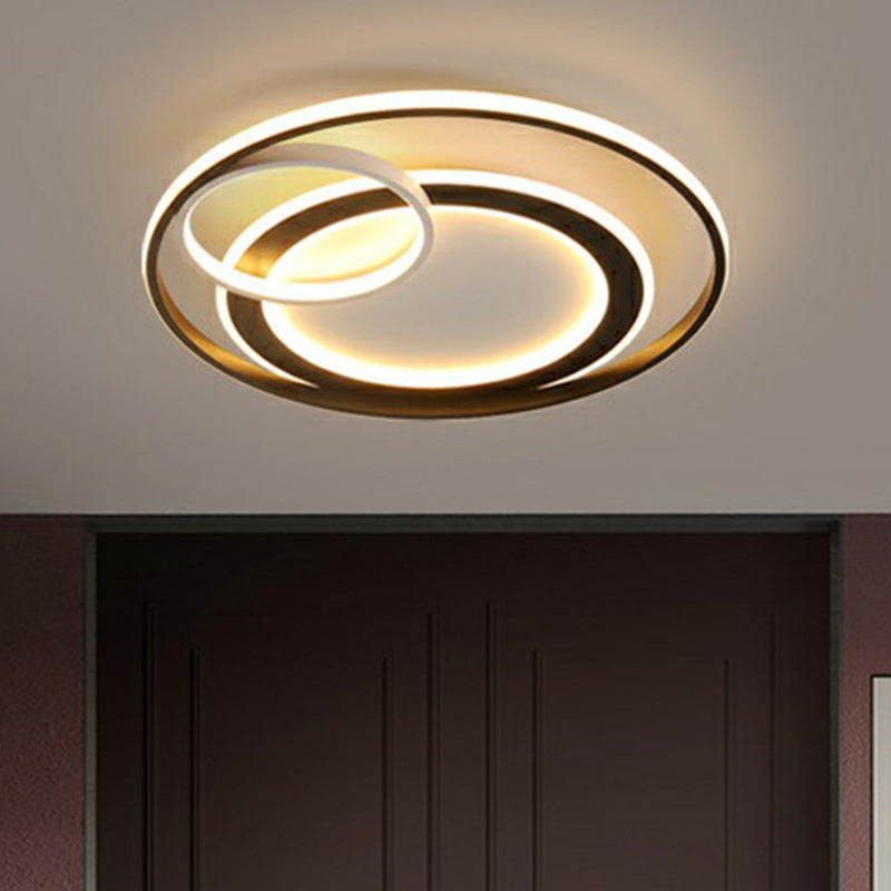 Minimalist LED Flush Ceiling Light Fixture - 3-Ring Bedroom Flush Mount in Black