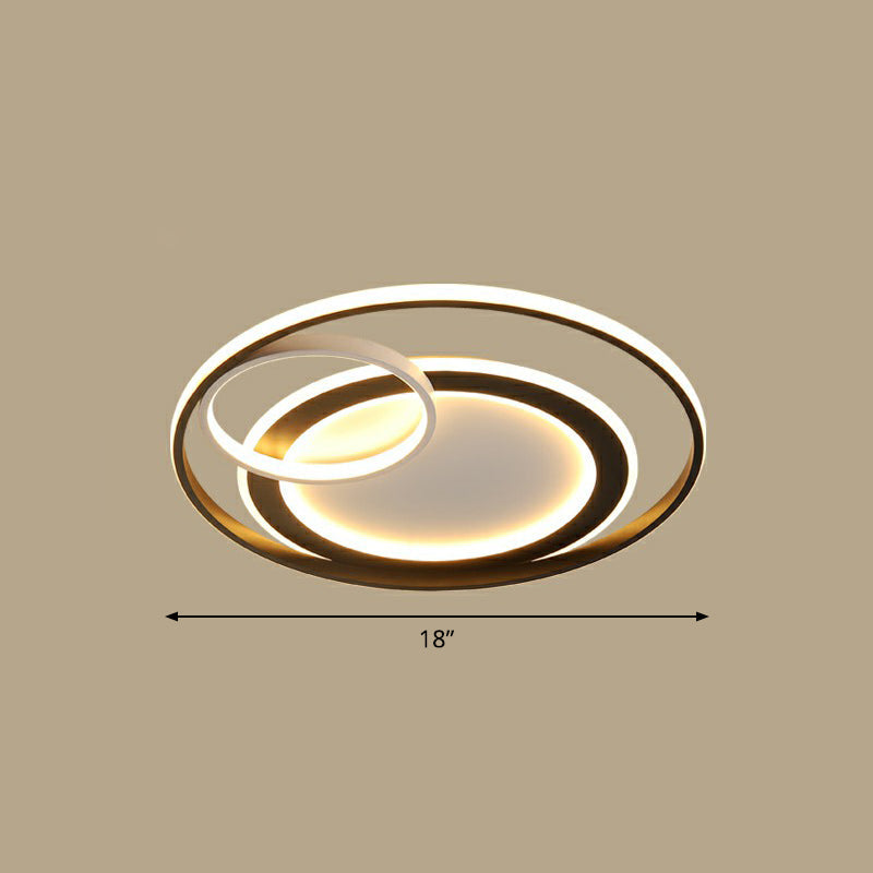 Minimalist LED Flush Ceiling Light Fixture - 3-Ring Bedroom Flush Mount in Black