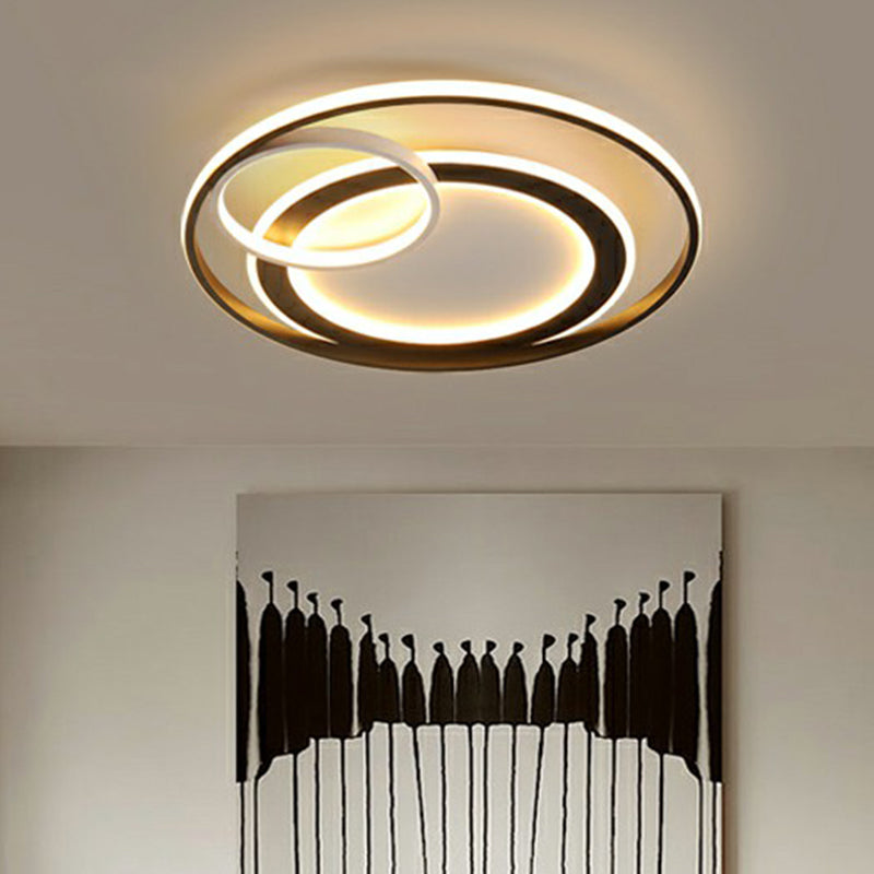 Minimalist LED Flush Ceiling Light Fixture - 3-Ring Bedroom Flush Mount in Black