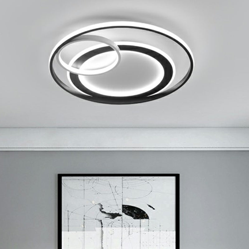 Minimalist LED Flush Ceiling Light Fixture - 3-Ring Bedroom Flush Mount in Black