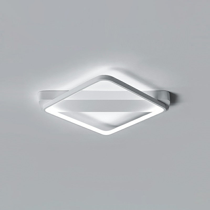 White LED Flush Mount Light: Modern Geometric Fixture for Bedroom Ceiling