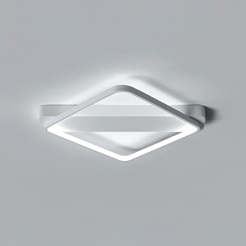 White LED Flush Mount Light: Modern Geometric Fixture for Bedroom Ceiling