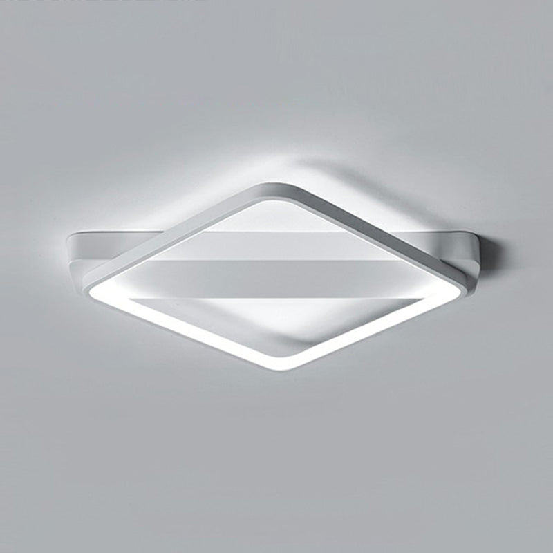 White LED Flush Mount Light: Modern Geometric Fixture for Bedroom Ceiling