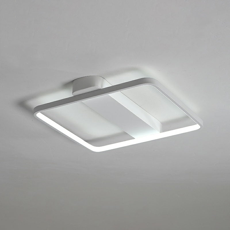 White LED Flush Mount Light: Modern Geometric Fixture for Bedroom Ceiling