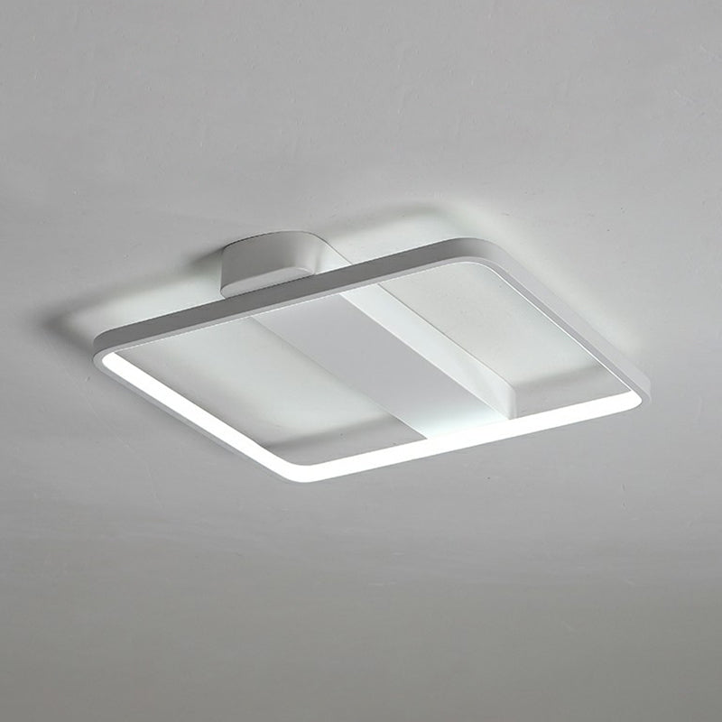 White LED Flush Mount Light: Modern Geometric Fixture for Bedroom Ceiling