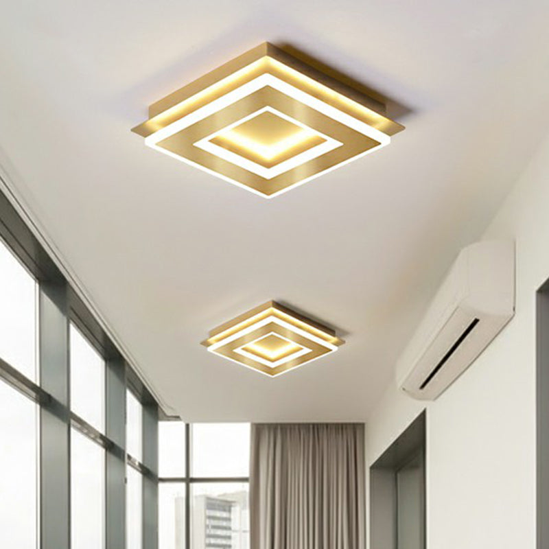 Small LED Flush Mount Light in Gold - Simple Metal Hallway Lighting
