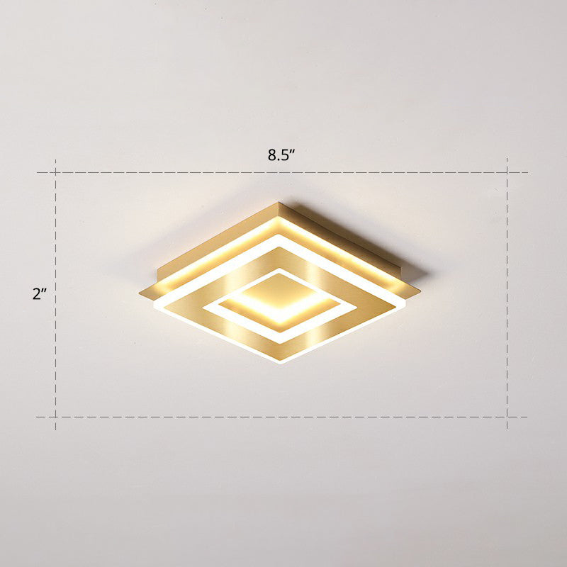 Small LED Flush Mount Light in Gold - Simple Metal Hallway Lighting