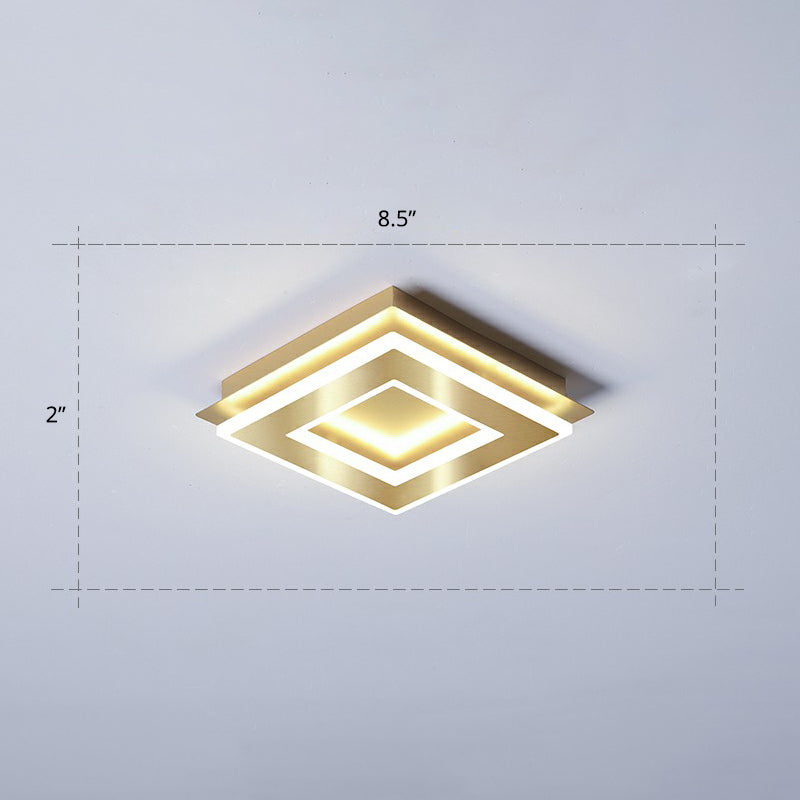 Small LED Flush Mount Light in Gold - Simple Metal Hallway Lighting