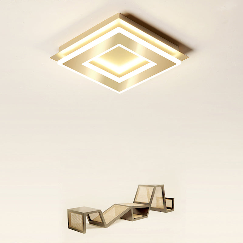 Small LED Flush Mount Light in Gold - Simple Metal Hallway Lighting
