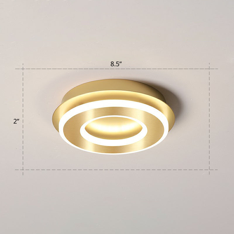 Small LED Flush Mount Light in Gold - Simple Metal Hallway Lighting