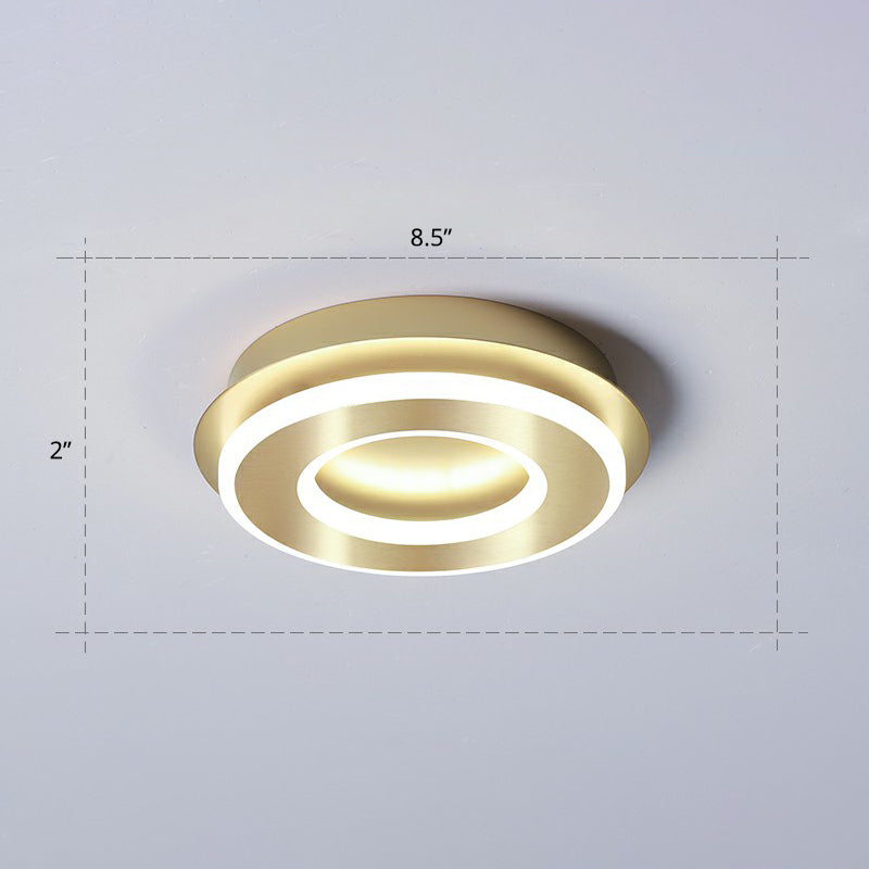 Small LED Flush Mount Light in Gold - Simple Metal Hallway Lighting