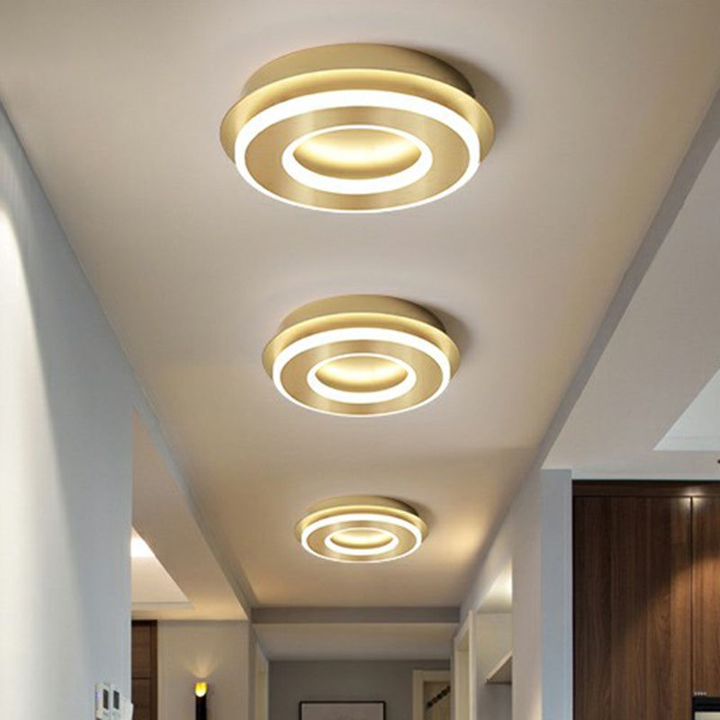 Small LED Flush Mount Light in Gold - Simple Metal Hallway Lighting