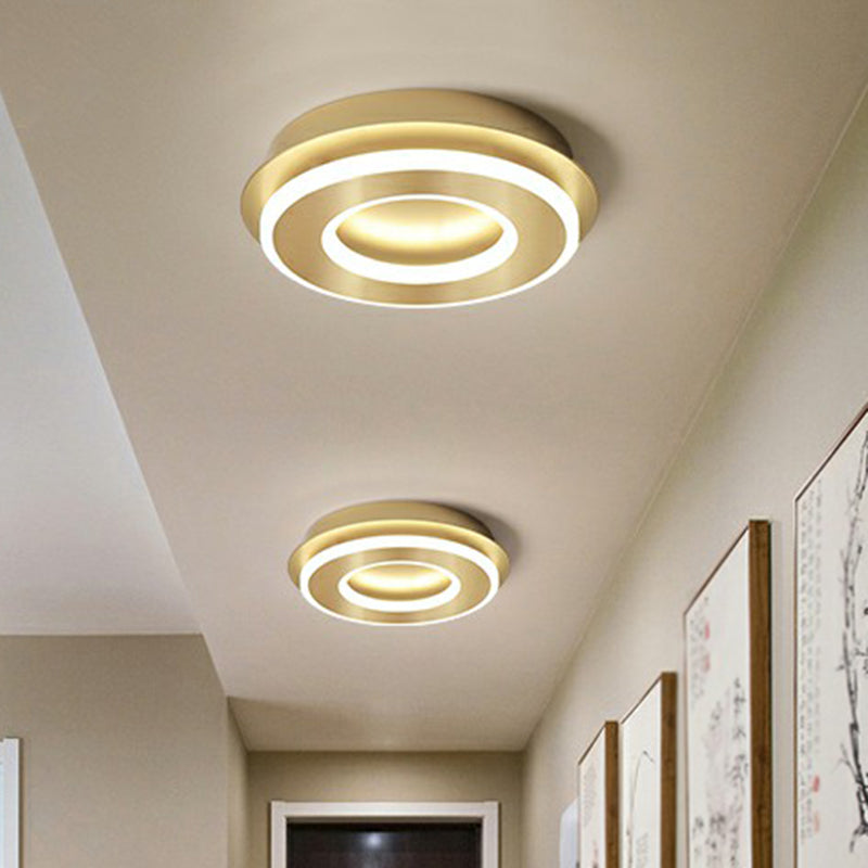 Small LED Flush Mount Light in Gold - Simple Metal Hallway Lighting
