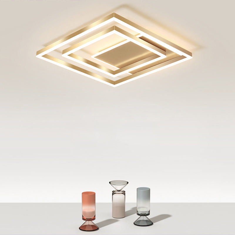 Minimalist Square Gold LED Flush Ceiling Light for Bedrooms
