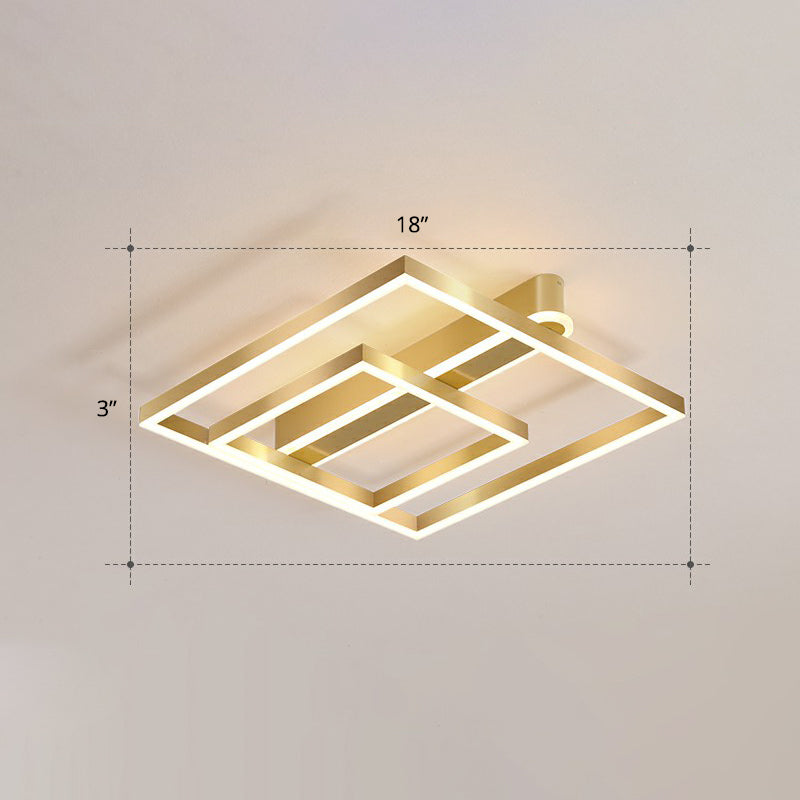 Minimalist Square LED Flush Ceiling Light in Gold for Bedroom