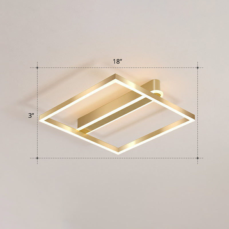 Minimalist Square LED Flush Ceiling Light in Gold for Bedroom