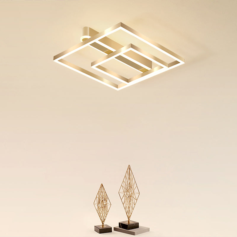 Minimalist Square LED Flush Ceiling Light in Gold for Bedroom