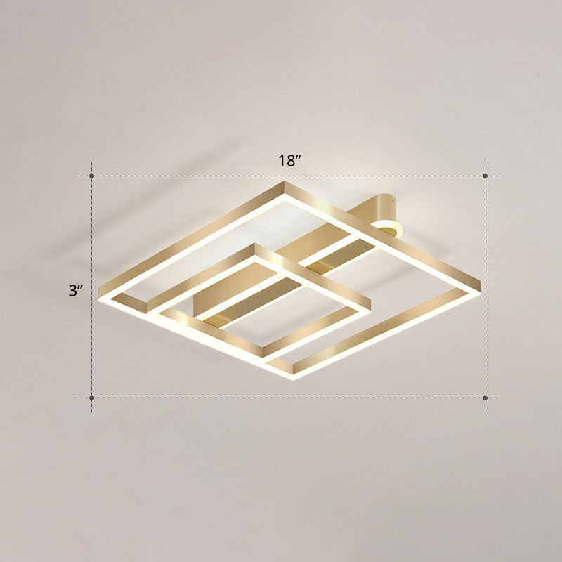 Minimalist Square LED Flush Ceiling Light in Gold for Bedroom