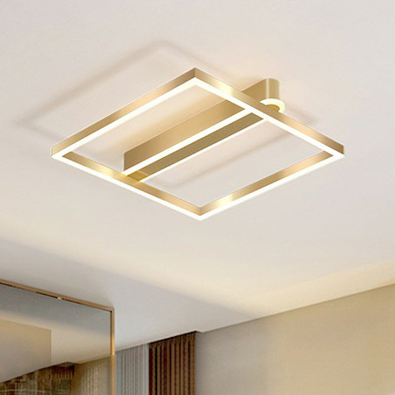 Minimalist Square LED Flush Ceiling Light in Gold for Bedroom