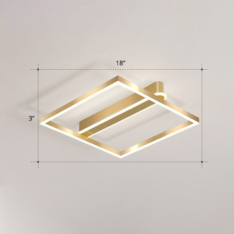 Minimalist Square LED Flush Ceiling Light in Gold for Bedroom
