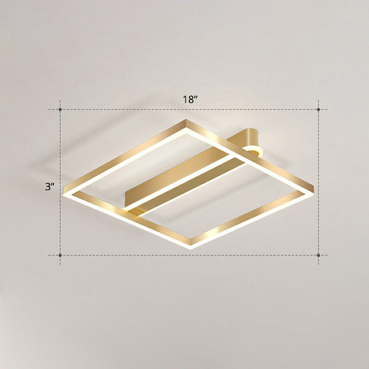Minimalist Square LED Flush Ceiling Light in Gold for Bedroom