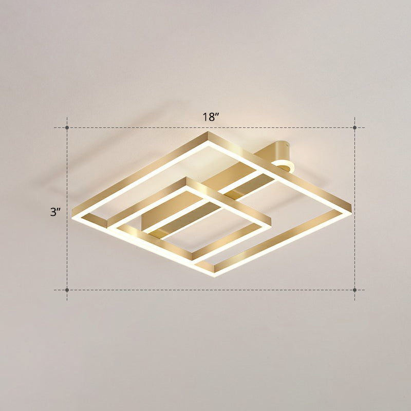 Minimalist Square LED Flush Ceiling Light in Gold for Bedroom