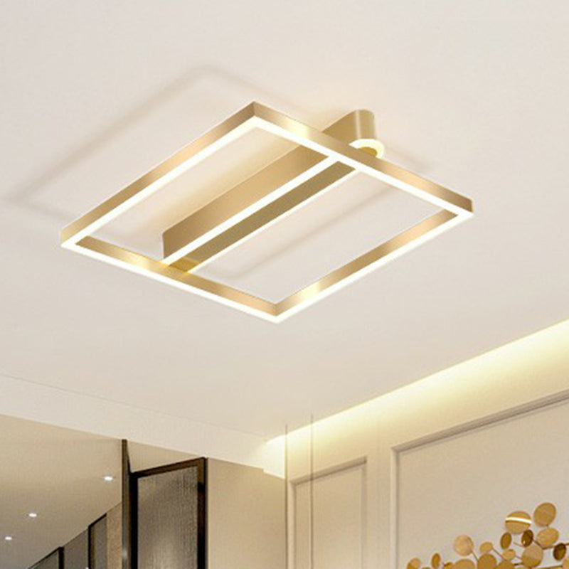 Minimalist Square LED Flush Ceiling Light in Gold for Bedroom