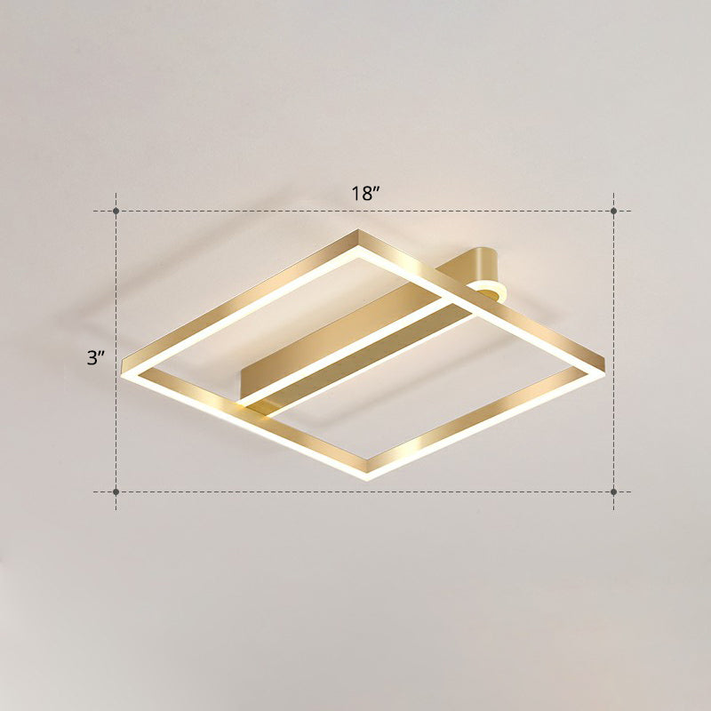 Minimalist Square LED Flush Ceiling Light in Gold for Bedroom