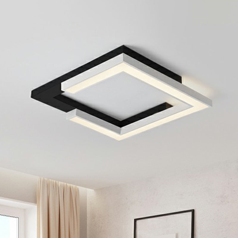 Nordic Style Square Acrylic LED Ceiling Lamp - Minimalist Black and White Flush Mount Lighting for Living Room