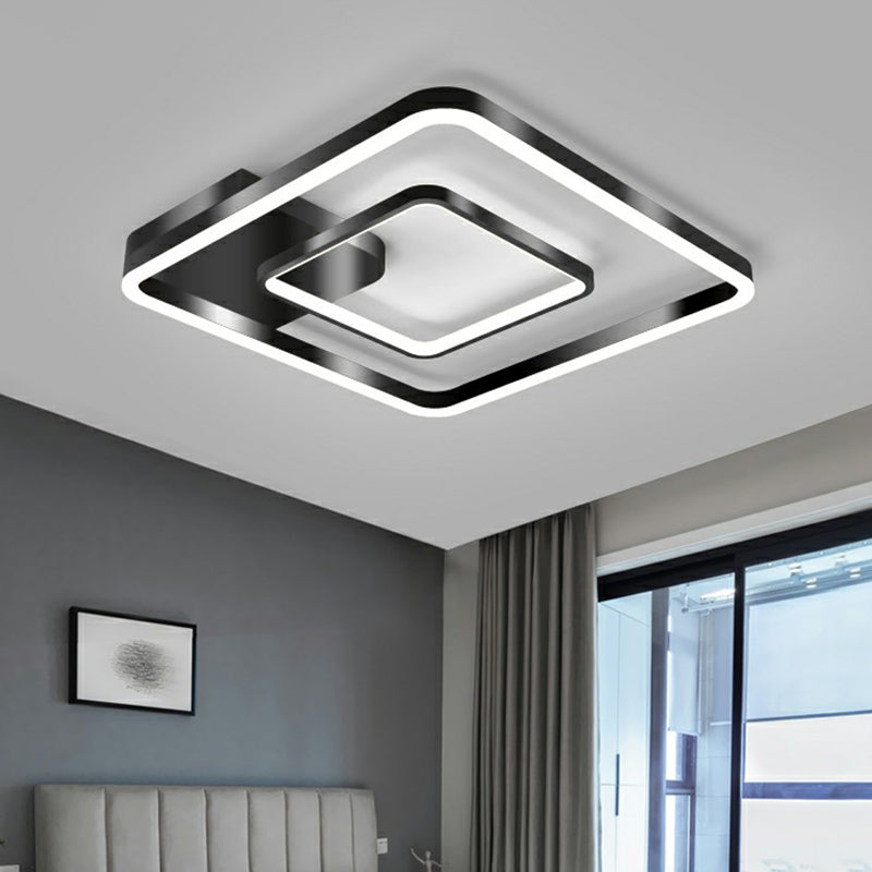 Minimalistic Black Finish LED Flush Mount Ceiling Lamp for Bedroom - Metal Frame
