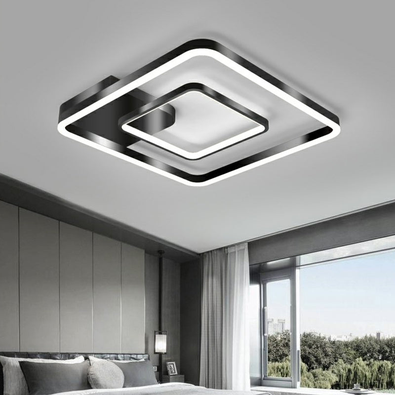 Minimalistic Black Finish LED Flush Mount Ceiling Lamp for Bedroom - Metal Frame