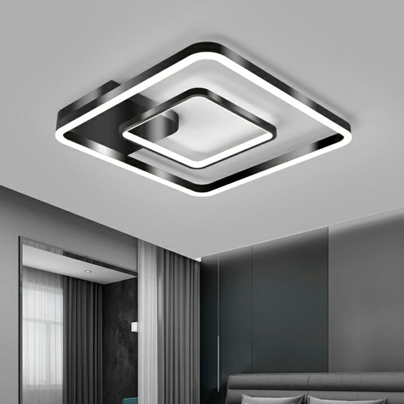 Minimalistic Black Finish LED Flush Mount Ceiling Lamp for Bedroom - Metal Frame