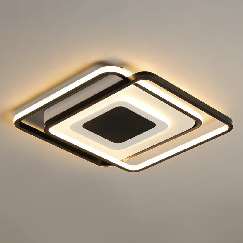 Modern Black Square LED Ceiling Flush Mount Light Fixture for Bedrooms