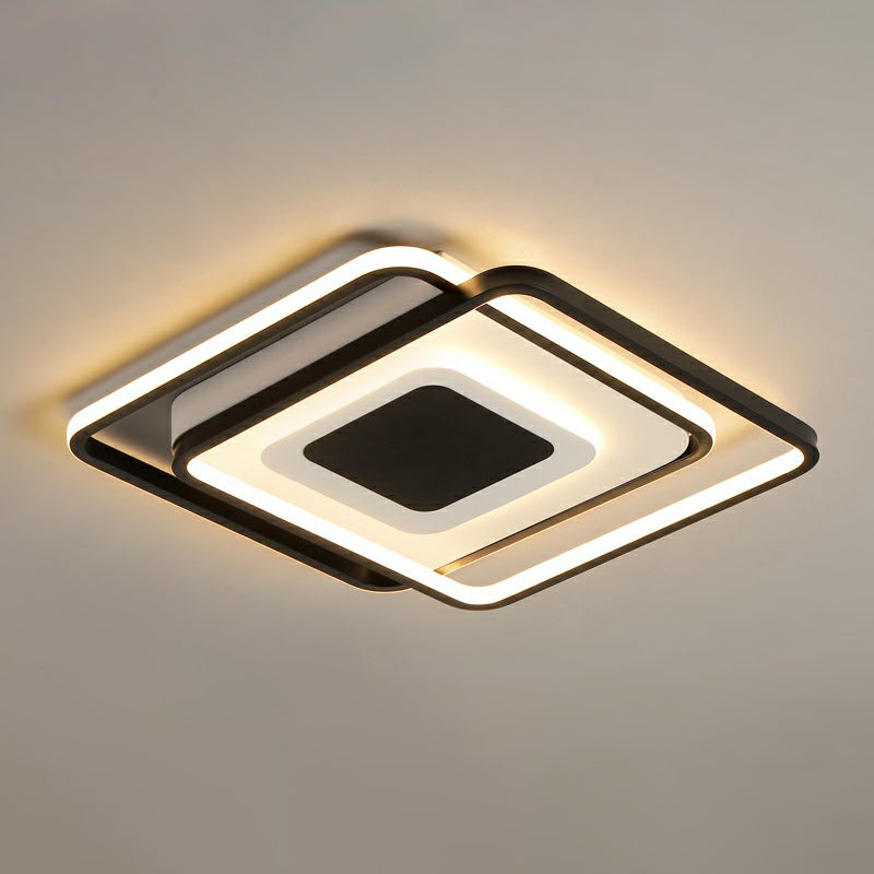 Modern Black Square LED Ceiling Flush Mount Light Fixture for Bedrooms