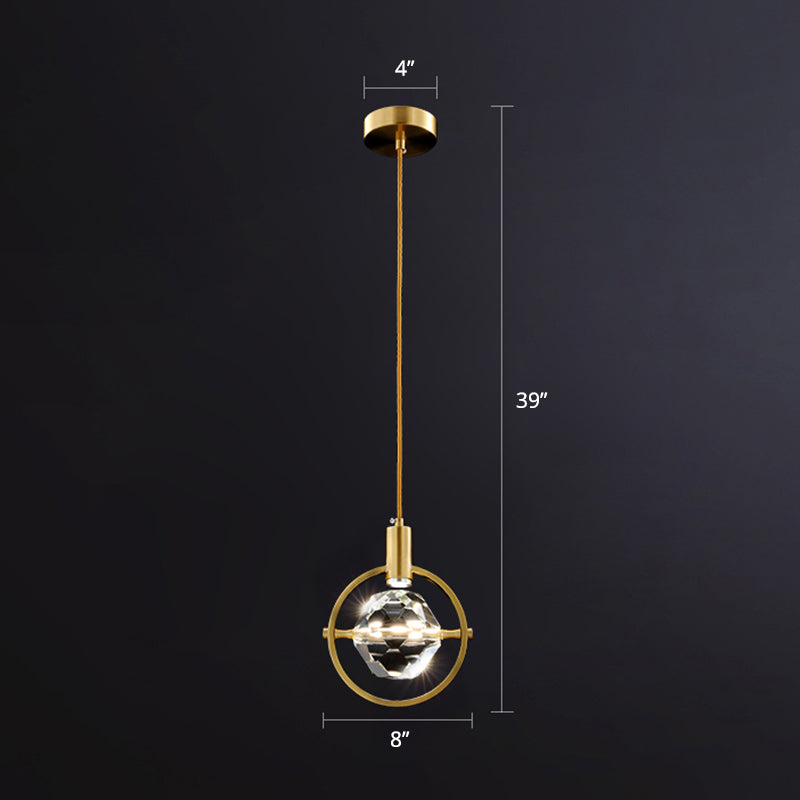 Minimalist Golden Crystal Ball LED Suspension Light for Bedroom - Beveled K9 Crystal Hanging Lamp