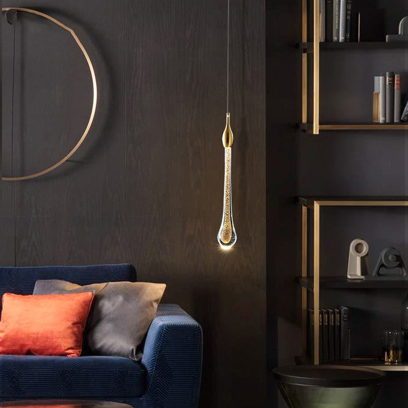 Gold Droplet Crystal Pendant LED Light for Stylish and Modern Living Rooms