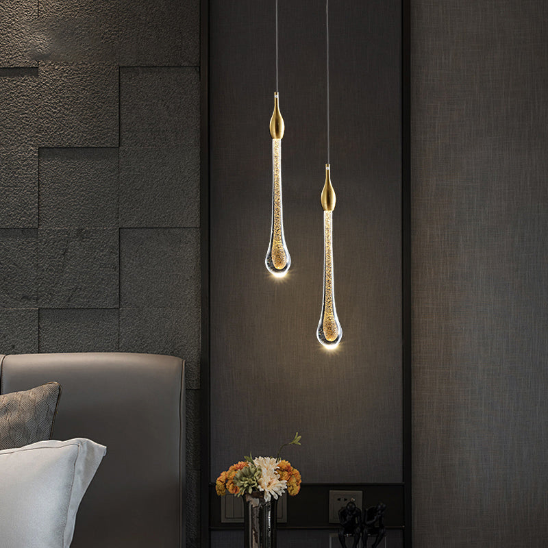 Gold Droplet Crystal Pendant LED Light for Stylish and Modern Living Rooms