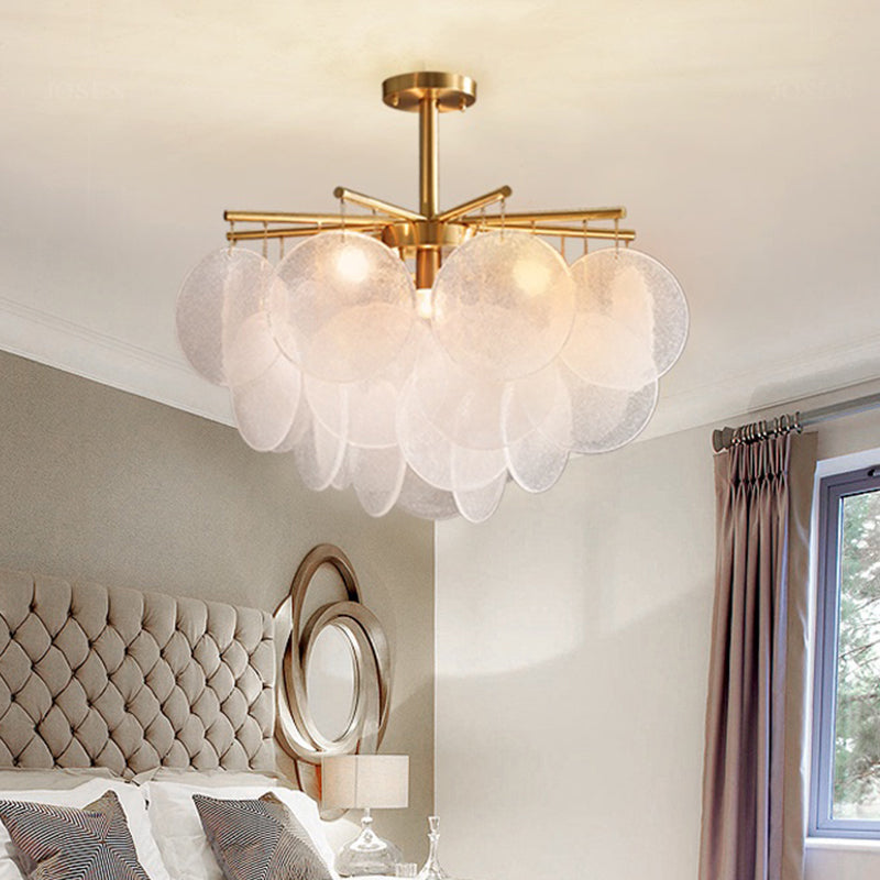 Lustre de plafond de salle à manger avec disque en verre à grain doré de style moderne