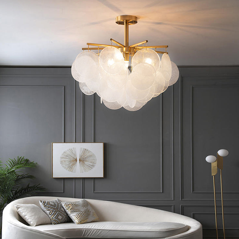Lustre de plafond de salle à manger avec disque en verre à grain doré de style moderne